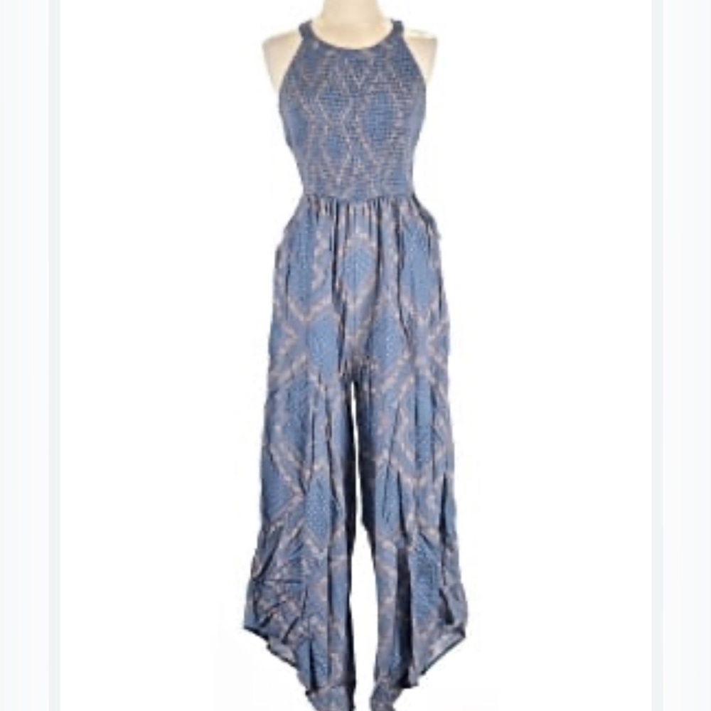 JAPNA Bandana Jumpsuit Paisley Boho Vintage Smocked Pant Coastal ANTHROPOLOGIE S